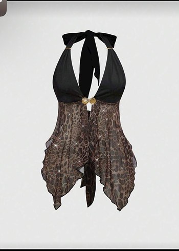 Leopar Desenli Mini Halter Yaka Büstiyer