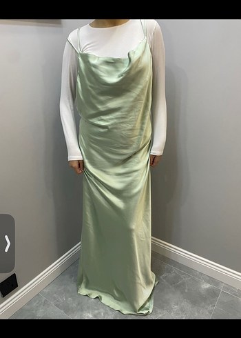 Kadın Haki Saten Midi Drapeli Elbise - Görsel 2