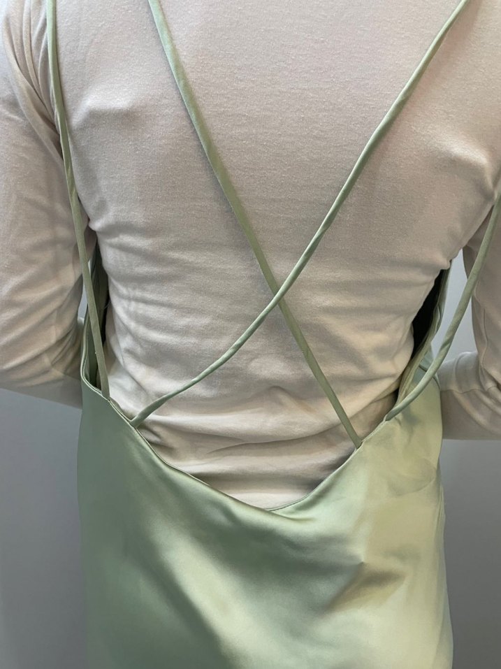 Kadın Haki Saten Midi Drapeli Elbise - Görsel 3