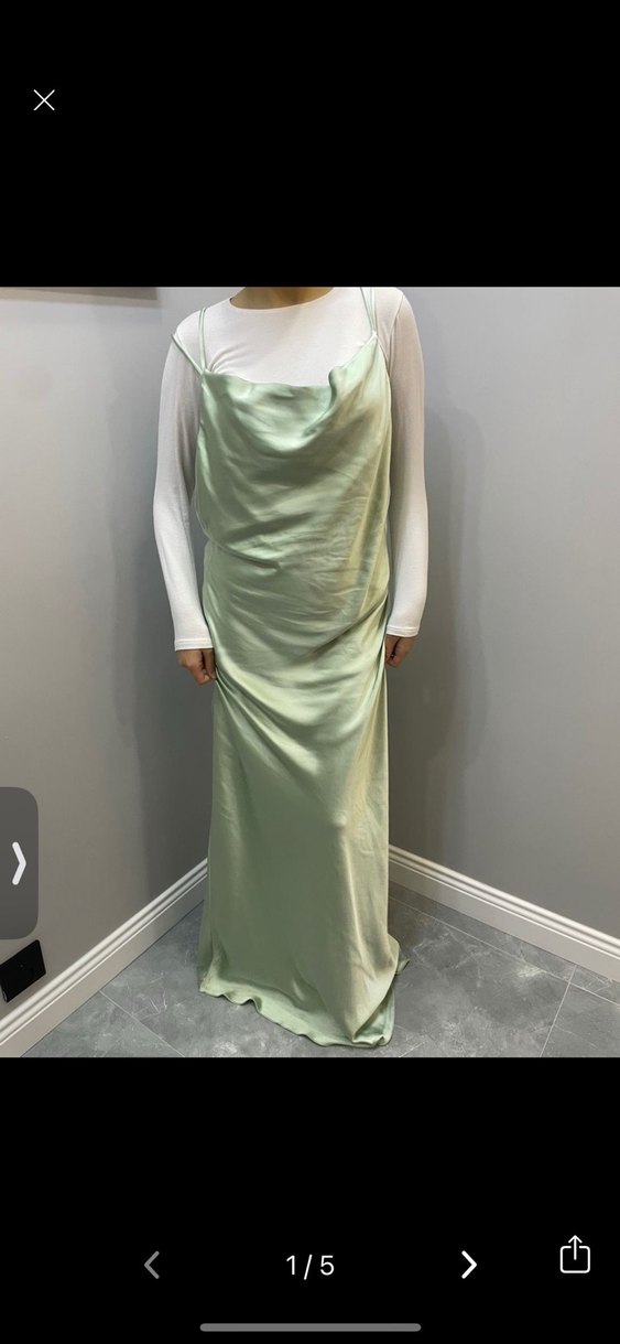 Kadın Haki Saten Midi Drapeli Elbise - Görsel 2