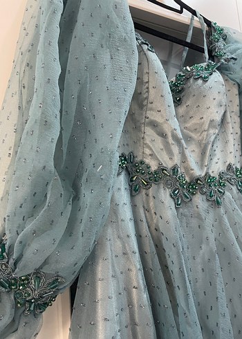 Turkuaz Straplez Bohem Uzun Elbise - Görsel 8