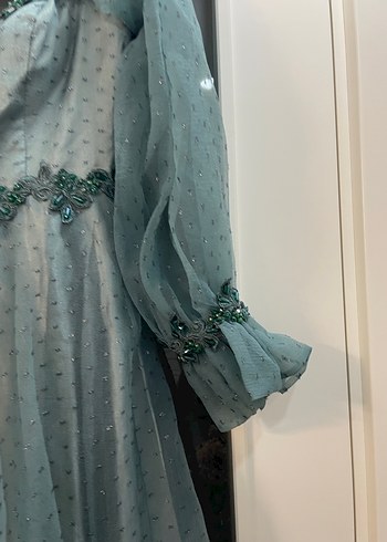 Turkuaz Straplez Bohem Uzun Elbise - Görsel 7