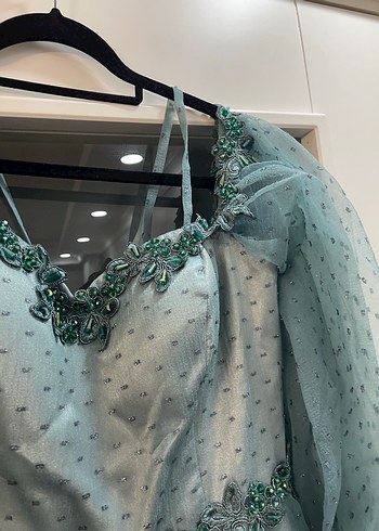 Turkuaz Straplez Bohem Uzun Elbise - Görsel 5