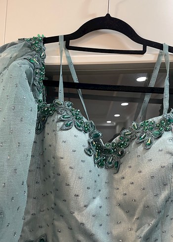 Turkuaz Straplez Bohem Uzun Elbise - Görsel 3