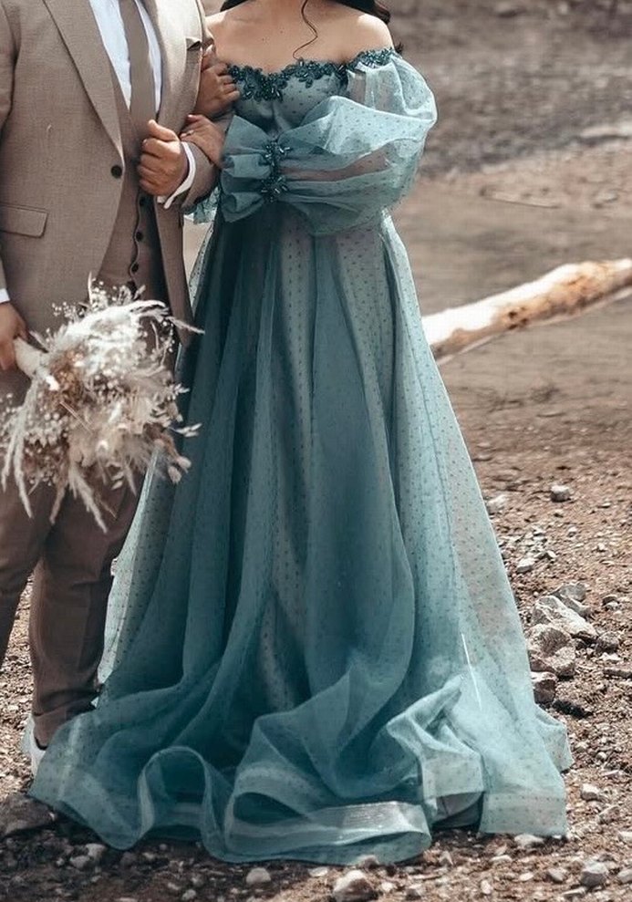 Turkuaz Straplez Bohem Uzun Elbise - Görsel 2