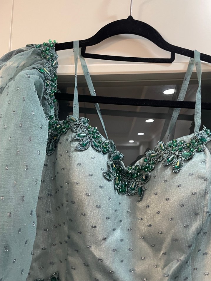 Turkuaz Straplez Bohem Uzun Elbise - Görsel 3