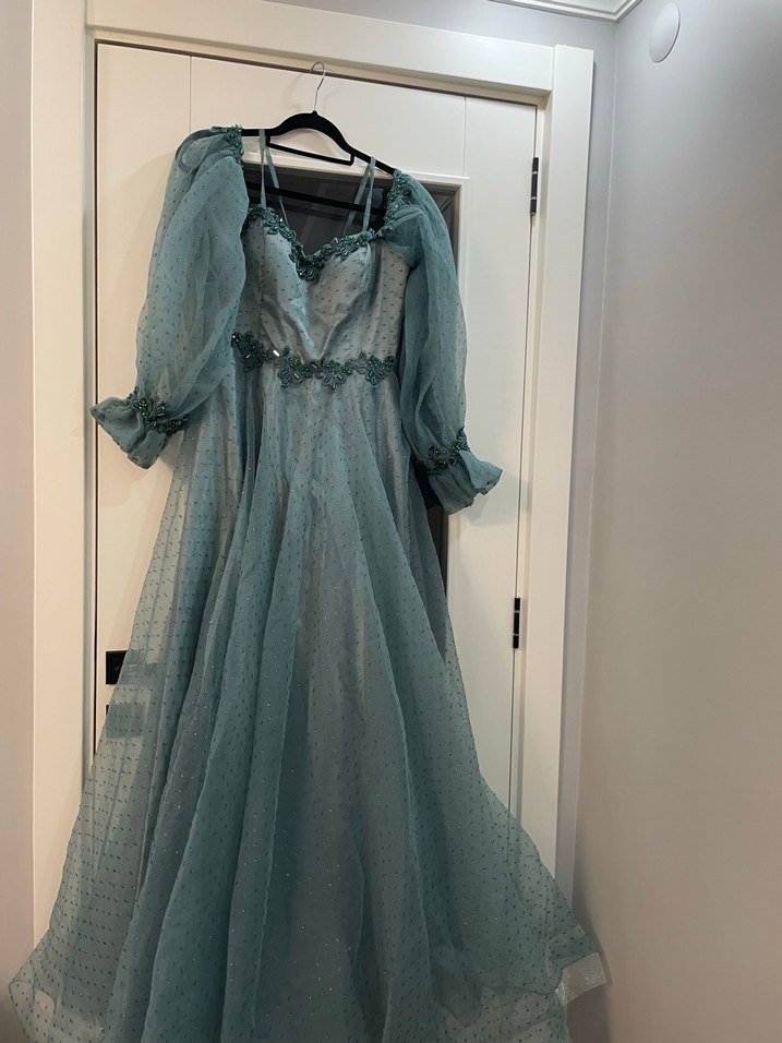 Turkuaz Straplez Bohem Uzun Elbise - Görsel 4