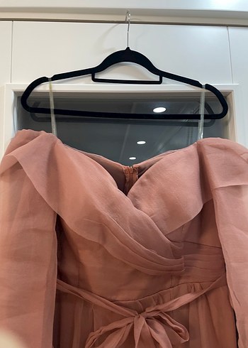 Bej Drape Detaylı Uzun Hamile Abiye Elbise - Görsel 5