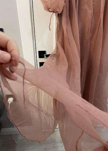 Bej Drape Detaylı Uzun Hamile Abiye Elbise - Görsel 8