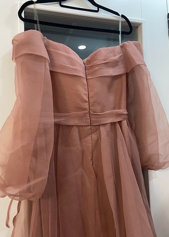 Bej Drape Detaylı Uzun Hamile Abiye Elbise - Görsel 9