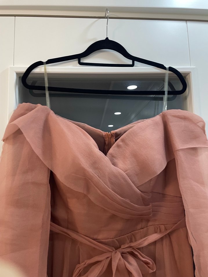 Bej Drape Detaylı Uzun Hamile Abiye Elbise - Görsel 5