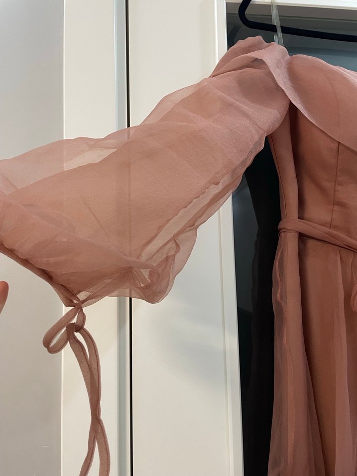 Bej Drape Detaylı Uzun Hamile Abiye Elbise - Görsel 4