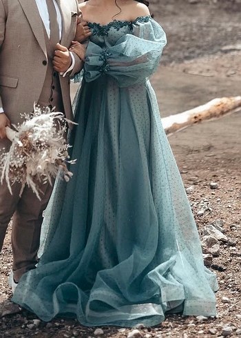 Turkuaz Straplez Gelinlik - Görsel 2