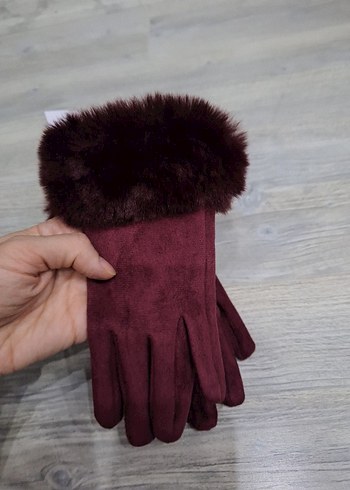Bordo Kürklü Kadın Eldiveni - Görsel 5