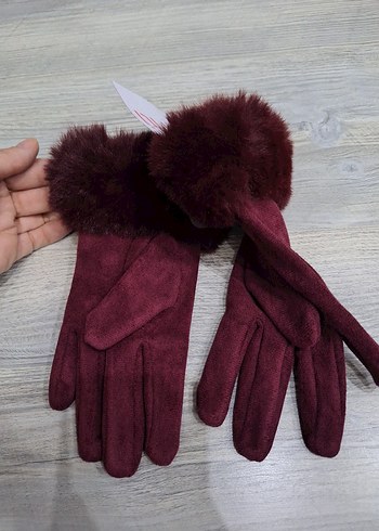 Bordo Kürklü Kadın Eldiveni - Görsel 4