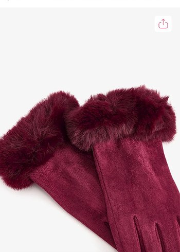 Bordo Kürklü Kadın Eldiveni - Görsel 2