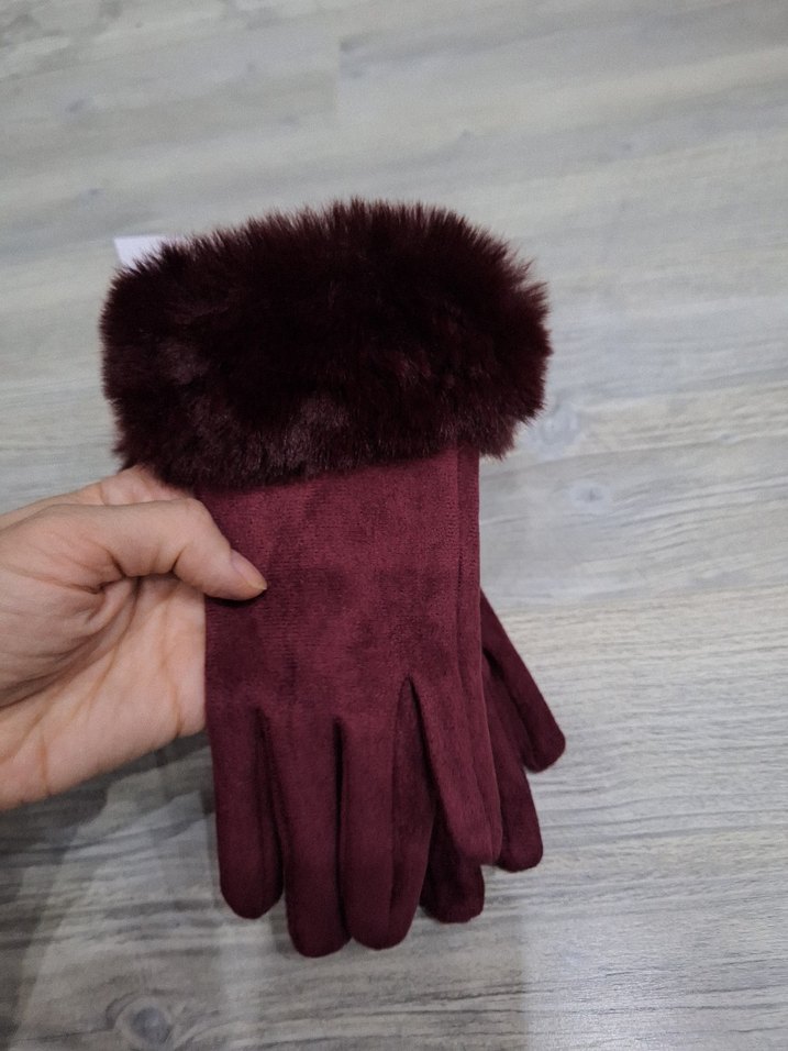 Bordo Kürklü Kadın Eldiveni - Görsel 5