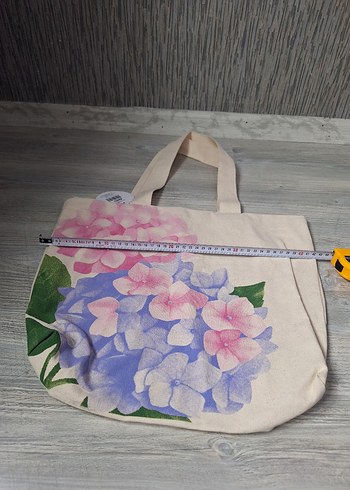 Bej Renkli Çiçek Desenli Kadın Bez Çanta - Görsel 6