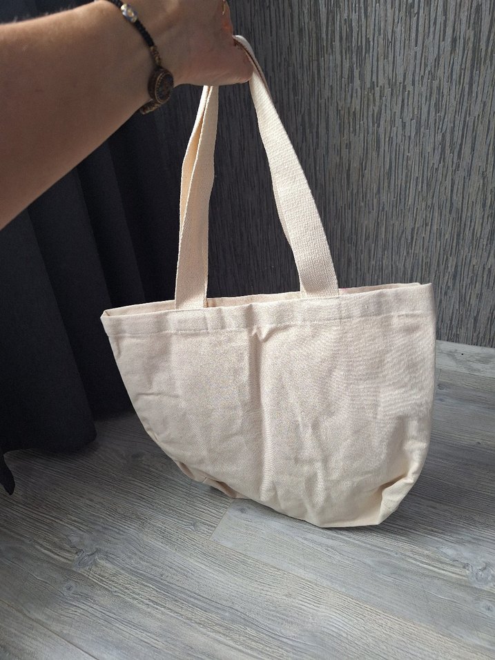 Bej Renkli Çiçek Desenli Kadın Bez Çanta - Görsel 2