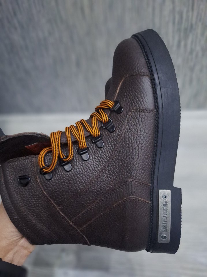 Harley davidson bot Orjinal Kahverengi deri, kemerli ve canlı - Görsel 5