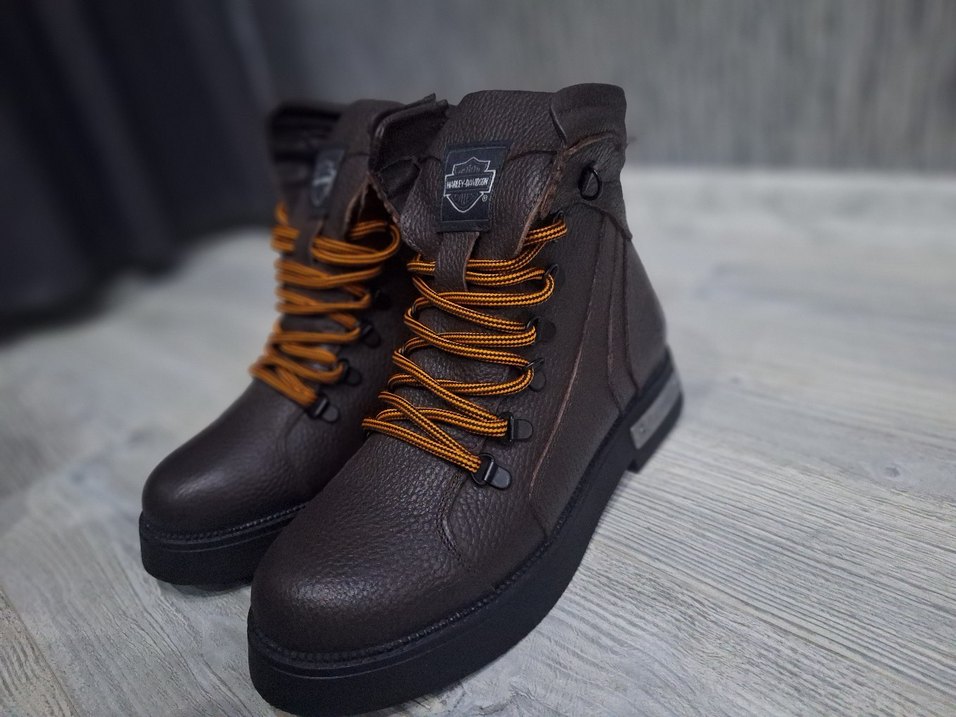 Harley davidson bot Orjinal Kahverengi deri, kemerli ve canlı - Görsel 3