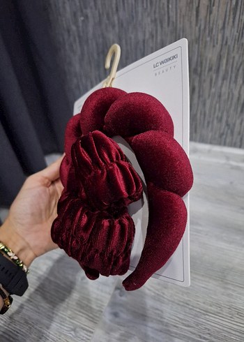 Bordo Fırfırlı Kadın Saç Aksesuarı Seti - Görsel 4