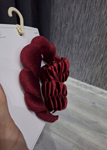 Bordo Fırfırlı Kadın Saç Aksesuarı Seti - Görsel 3