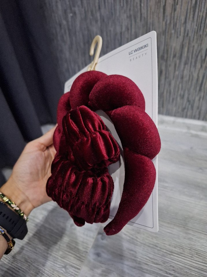 Bordo Fırfırlı Kadın Saç Aksesuarı Seti - Görsel 4