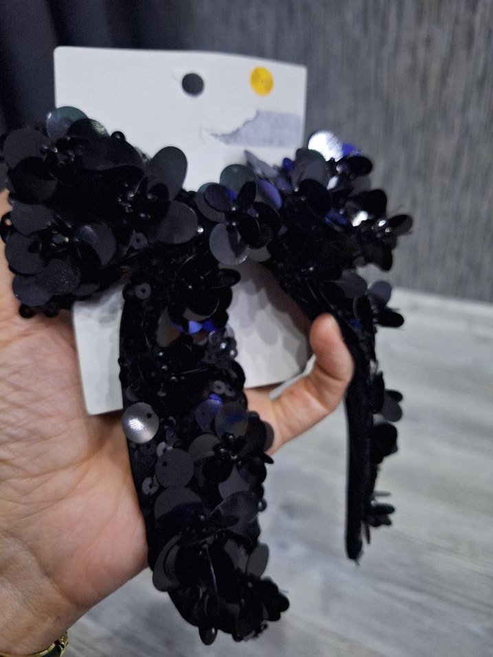Siyah Payetli Gotik Saç Aksesuarı - Görsel 2