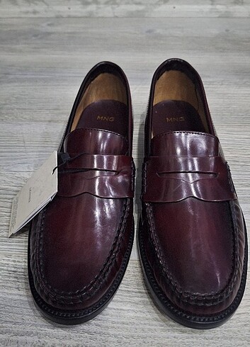 39 Beden bordo Renk Mango Deri Ayakkabı Vişne çürğü