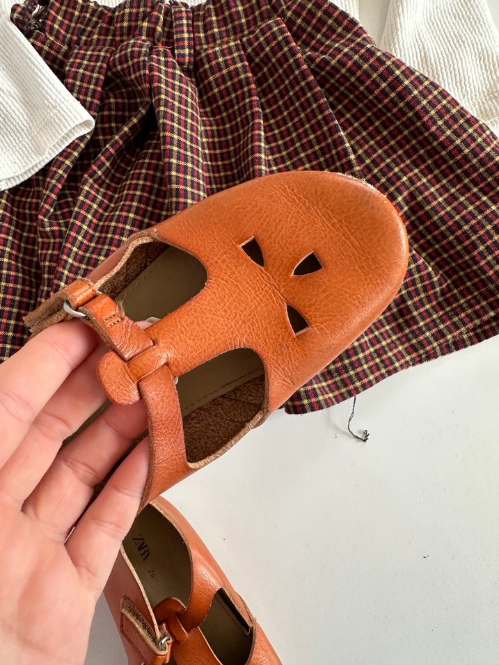 Kız Çocukları İçin Kahverengi Deri Babet - Görsel 3