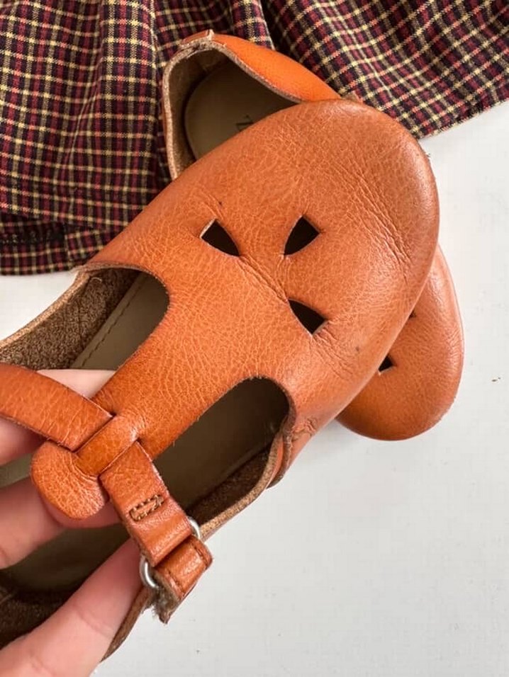 Kız Çocukları İçin Kahverengi Deri Babet - Görsel 4