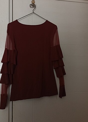 Diğer Bordo, kolları volanlı, S-M-L beden uyumlu bluz
