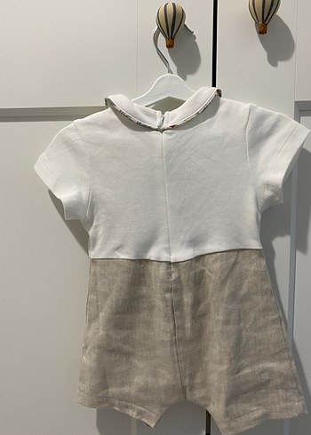 BG Store Düğmeli Beyaz Keten Erkek Bebek Tulum
