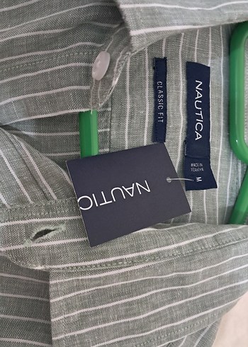 Nautica Erkek Yeşil Keten Çizgili Gömlek Etiketli - Görsel 3