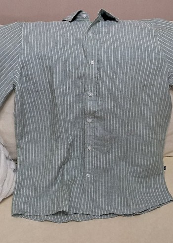 Nautica Erkek Yeşil Keten Çizgili Gömlek Etiketli - Görsel 2