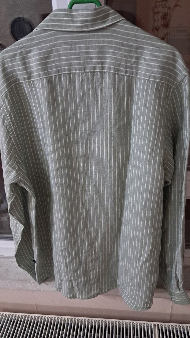 Nautica Erkek Yeşil Keten Çizgili Gömlek Etiketli - Görsel 4