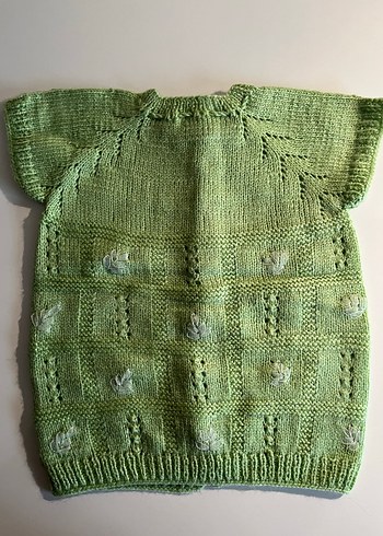 El Örgüsü Fıstık Yeşili Bebek Yeleği - Çiçek İşlemeli - Görsel 2