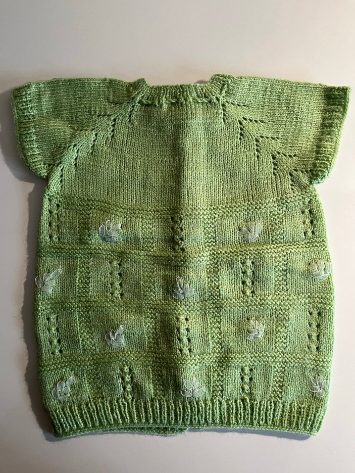 El Örgüsü Fıstık Yeşili Bebek Yeleği - Çiçek İşlemeli - Görsel 2