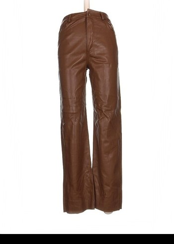 Kahverengi Deri Kemerli Straight-Leg Pantolon