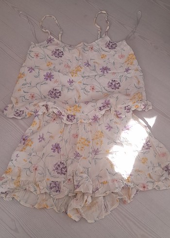 s Beden Çiçek Desenli Kısa Kadın Pijama Takımı