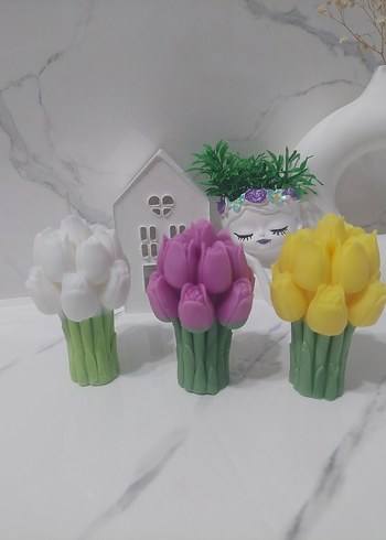 Renkli Lale Tasarımlı Mum seti