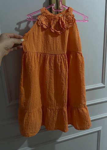 LC Waikiki Kız Çocuk Turuncu Keten Fırfırlı Elbise