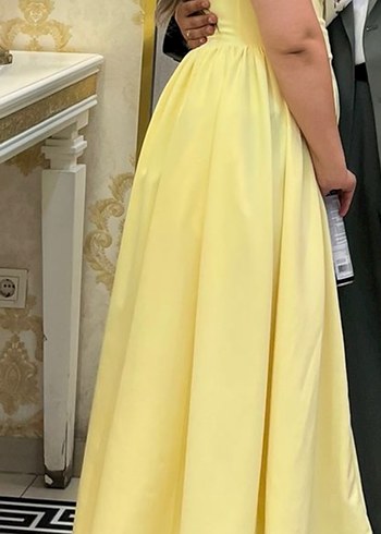 Sarı Straplez Uzun Drapeli Kadın Elbise - Görsel 2