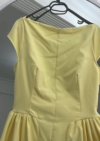 Sarı Straplez Uzun Drapeli Kadın Elbise - Görsel 4