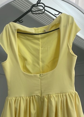 Sarı Straplez Uzun Drapeli Kadın Elbise - Görsel 3