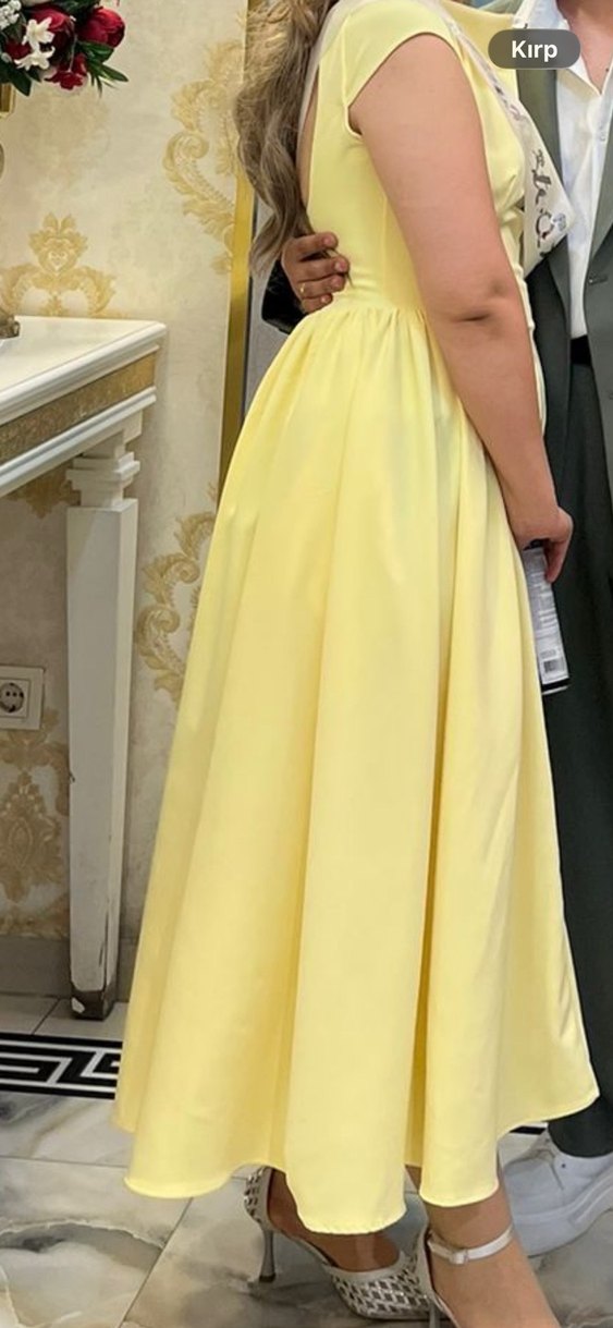 Sarı Straplez Uzun Drapeli Kadın Elbise - Görsel 2