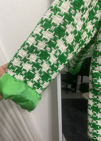 Düğmeli Yeşil Kareli Kadın Blazer - Görsel 3