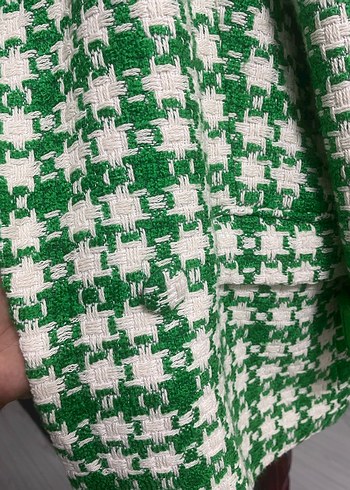 Düğmeli Yeşil Kareli Kadın Blazer - Görsel 4