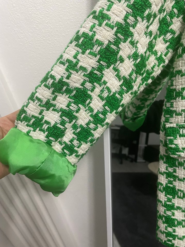 Düğmeli Yeşil Kareli Kadın Blazer - Görsel 3